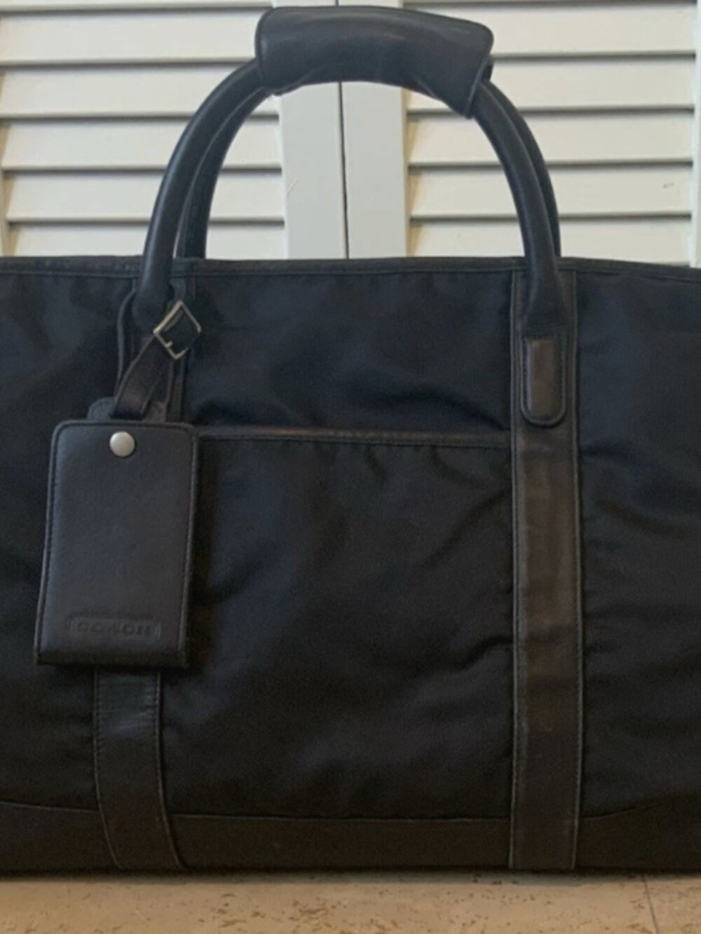 Coach Black Nylon Leather Trim Weekender Duffel Carry-On Bag w Strap - Picture 7 of 15